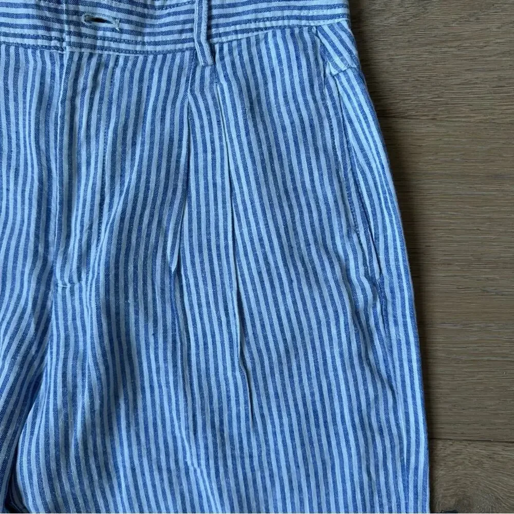 NWT Mango Striped Linen Blend Trousers Blue and White 2